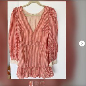 LoveShackFancy Red Striped long sleeve mini dress